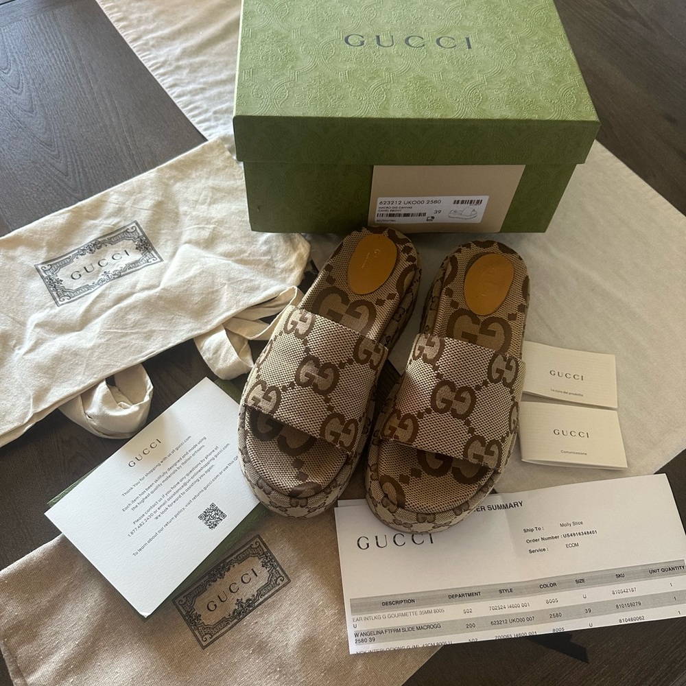 Gucci Beige and Brown Logo Slides